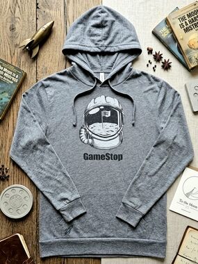 GameStop Astronaut Hoodie To The Moon Graphic Heather Grey Woman's Medium